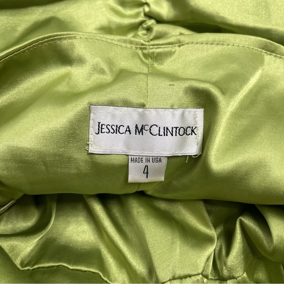Jessica McClintock Y2K Green Silk Satin Ruched Dress H - Picture 6 of 8